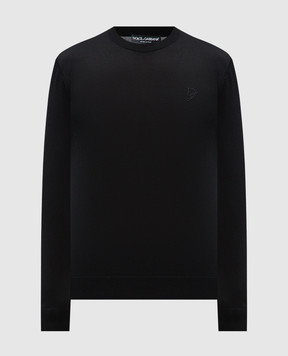 Dolce&Gabbana Чорний светр із шовку з вишивкою монограми логотипа GXX02ZJBSK3