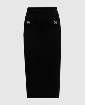 Balmain Чорна спідниця міді в рубчик з брендовими заклепками EF1LD022KI10