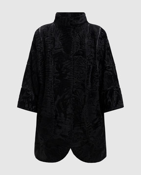 Florence Mode Черная шуба из овчины с кожаными вставками L13103PBLACK