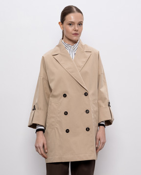 Brunello Cucinelli Бежевое двубортное пальто с цепочкой мониль MM5397740P