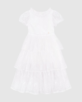 Ermanno Scervino Белое платье из кружева с металлической монограммой логотипа ESFAB007RI304XXSS