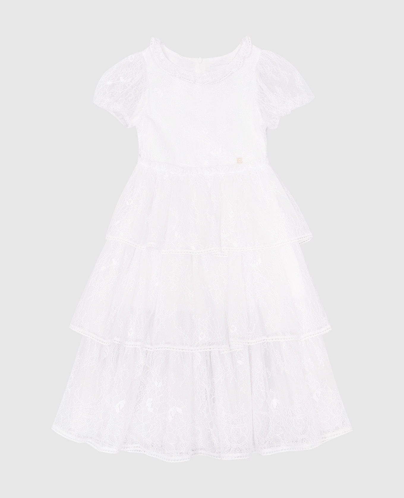 

Белое платье из кружева с металлической монограммой логотипа, Белый, Платья Макси