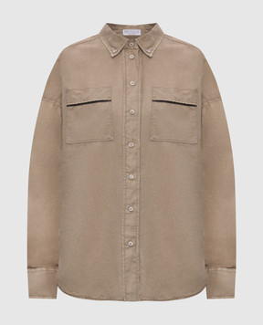 Brunello Cucinelli Бежева сорочка з льоном з ланцюжком моніль MD698RA506