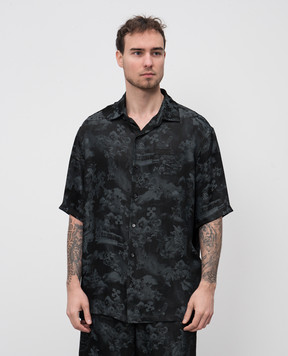 Off-White Черная рубашка с коротким рукавом в узор с логотипом OMGG013S25FAB005