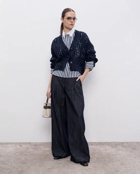 Brunello Cucinelli Синій ажурний кардиган Ribbed M8E389106
