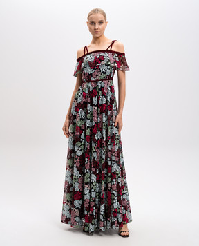 Zac Zac Posen Бордова сукня максі в квіткову вишивку 23720729