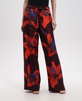 Alexander McQueen Бордові штани Flame Lily із шовку в квітковий принт 819000QCALY