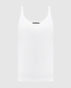 Dolce&Gabbana Білий топ в рубчик з вишивкою монограми логотипа F8V59ZGDC9A