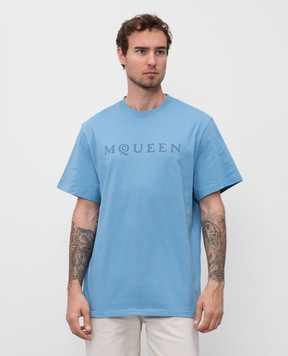 Alexander McQueen Блакитна футболка з логотипом 828420QTADD