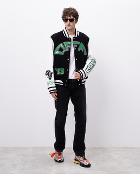 Off-White Черный комбинированный бомбер Croco из шерсти и кожи OMJA122S25LEA002