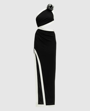 Balmain Черное ассиметричное платье с цветочной аппликацией CF0RP450JE50