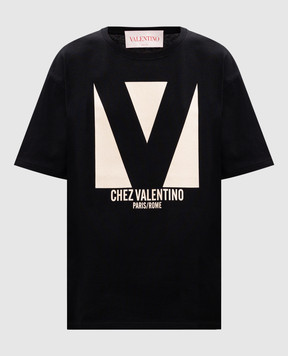 Valentino Черная футболка с принтом CHEZ VALENTINO 6B3MG24H95W
