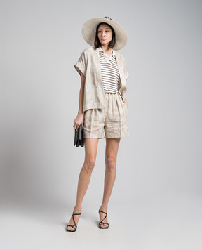 Brunello Cucinelli Бежевый кардиган из льна в растительном принте. MB650SH306
