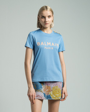 Balmain Блакитна футболка з принтом логотипа BF1EF005BB02