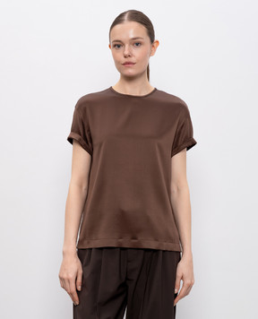 Brunello Cucinelli Коричневий топ із шовку MPC59DE310