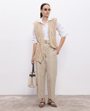Brunello Cucinelli Бежевий ажурний кардиган з шовком і льоном MEA393106