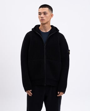 Stone Island Чорний кардиган з вовни і кашеміру з капюшоном K2S155100069S00N6