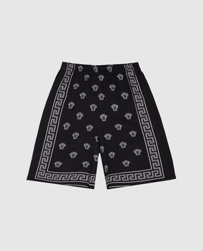 Versace Детские черные шорты в принт Medusa Bandana 10182681A13057