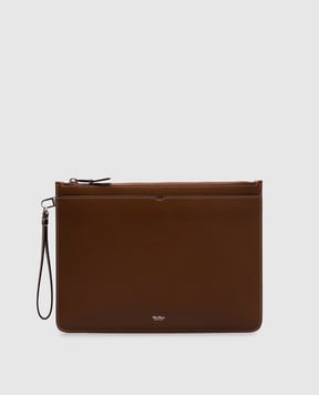 Max Mara Коричневый кожаный клатч с логотипом CLASSICPOUCHM
