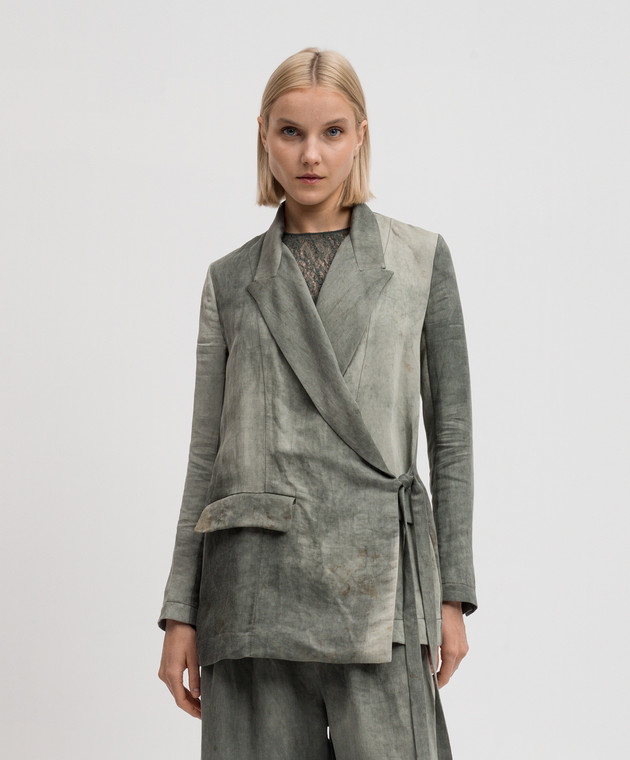 UMA WANG Зеленый жакет на запах Klhoe со льном UW6031 изображение 3