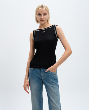 Off-White Черный топ с открытой спиной с кристаллами и бусинами OWAD258F24JER001