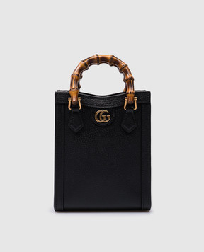 Gucci Чорна шкіряна сумка з металевим логотипом з ручками із бамбука 739079DJ24T