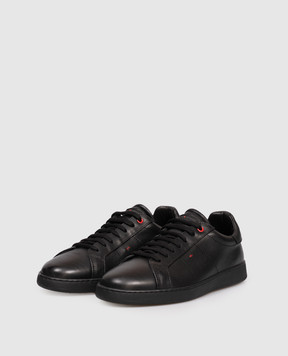 Kiton Чорні шкіряні кросівки з логотипом USSA382N01143