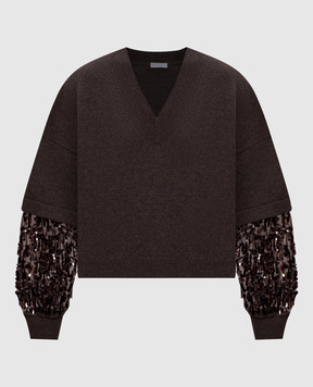 Brunello Cucinelli Коричневий пуловер з кашеміру з паєтками M12730002