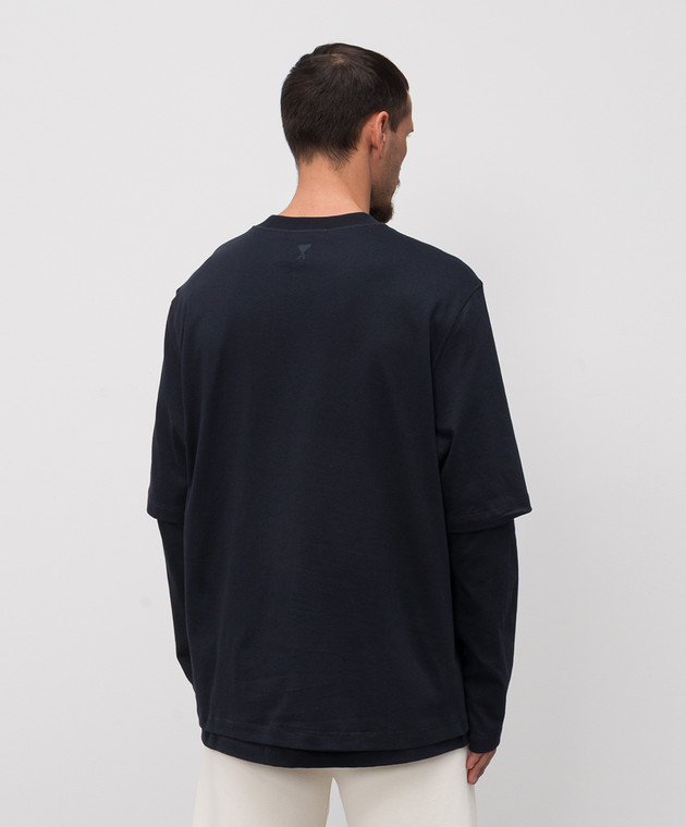 Ami Paris Синій лонгслів подвійної конструкції HTS248JE0119 зображення 4