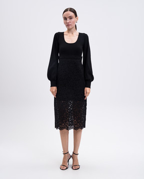 Twinset Чорна сукня міді з мереживом 252TP3030