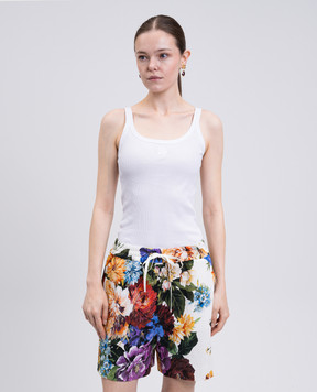Dolce&Gabbana Білий топ в рубчик з вишивкою монограми логотипа F8V59ZGDC9A