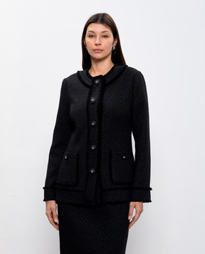 Dolce&Gabbana Чорний твідовий жакет з вовною з металевим логотипом DG F2940TGDCLW