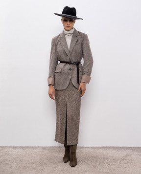 Brunello Cucinelli Коричневий жакет з вовною у візерунок з манжетами MG5297399