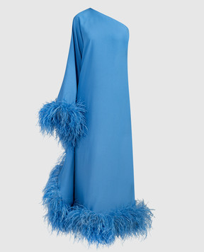 Taller Marmo Голубое асимметричное платье Balear с перьями страуса SS2415