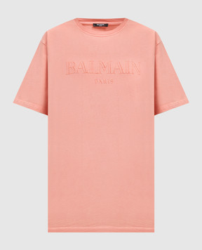 Balmain Рожева футболка з вишивкою логотипа DH1EG010BC72w