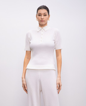 Allude Белое поло из кашемира в рубчик 25211143