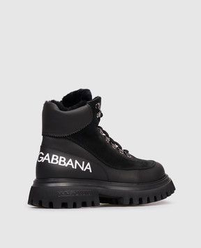 Dolce&Gabbana Дитячі чорні шкіряні черевики на хутрі з логотипом DA5177AL6963738