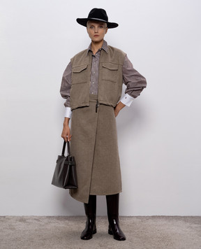 Brunello Cucinelli Коричневий жилет з вовни та кашеміру з ланцюжком моніль MD565HZ906