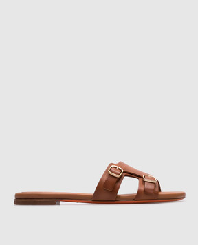 Santoni Коричневые кожаные шлепанцы с эффектом градиента. WHPF70071HA1TLGA