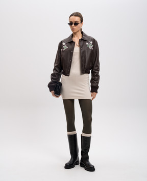 Off-White Коричнева шкіряна укорочена куртка Varsity OWEK00DS25LEA001