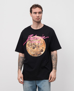 Balmain Черная футболка Universe с принтом EH0EG010GE78