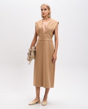 Jil Sander Бежевое платье миди из шерсти J02CT0381J40045