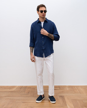 Canali Синяя рубашка из льна GM02128CSL7077