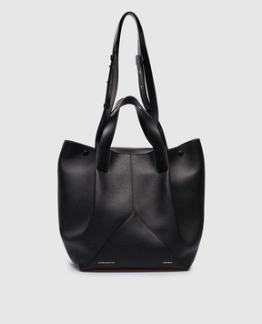 Victoria Beckham Чорна шкіряна сумка-тоут з принтом логотипа B124AAC005329A