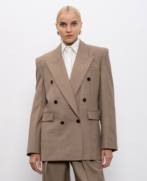 Saint Laurent Бежевий двобортний жакет з вовни 821942Y1I25