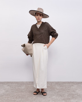 Brunello Cucinelli Коричневый ажурный пуловер MSB581812