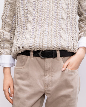 Brunello Cucinelli Черный кожаный ремень с цепочкой мониль M0JUMC31G