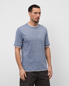 Brunello Cucinelli Синяя меланжевая футболка с леном MW8357427