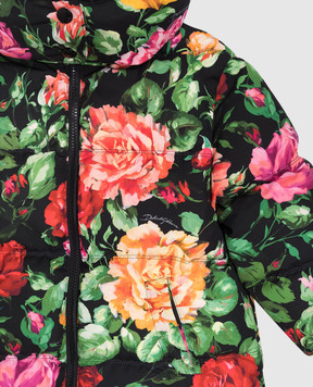 Dolce&Gabbana Детский черный пуховик в цветочный принт. L5JBQ5ISMIB
