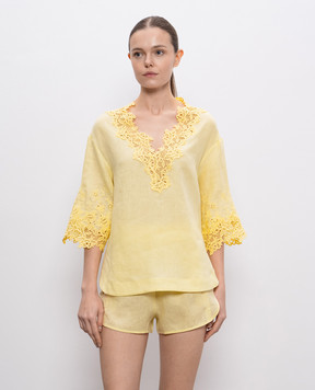 Ermanno Scervino Желтая блуза из льна с кружевом D464L310NZR